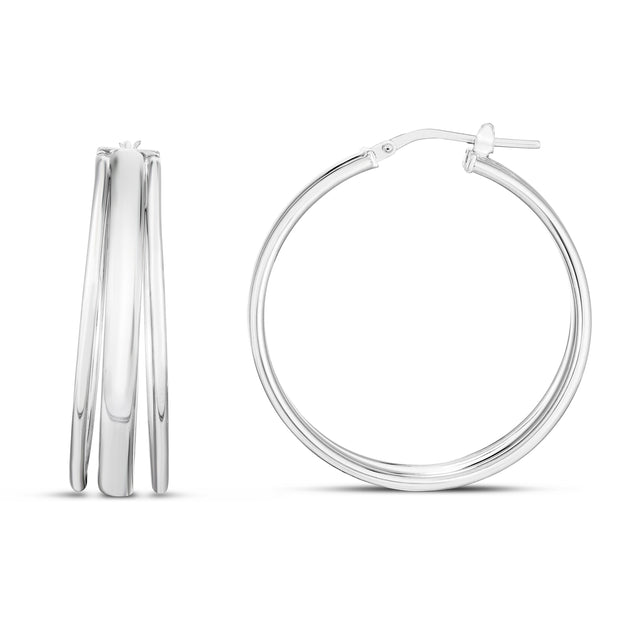 Silver Triple Row Hoops