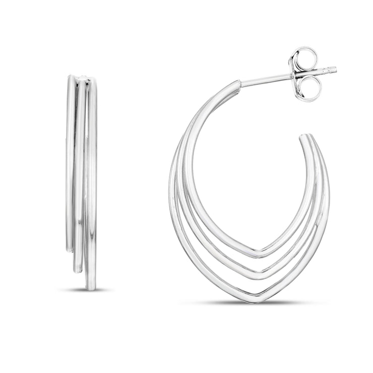 Silver Triple Row V Shape Hoops