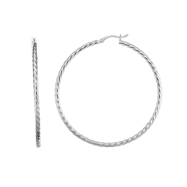 Silver 50mm Twist Hoop Earring