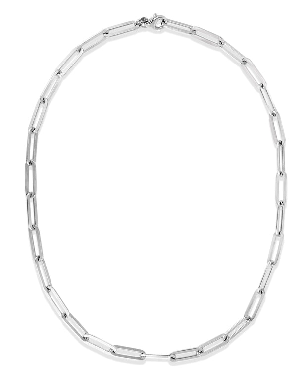 Silver 6MM Flat Paperclip Link Chain Necklace