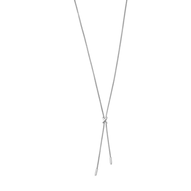 Silver ""X"" Lariat Bar Necklace