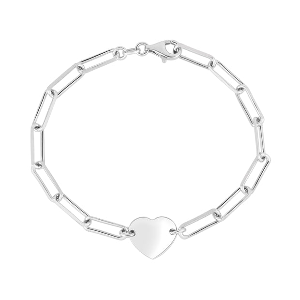 Silver Engravable Heart Paperclip Bracelet