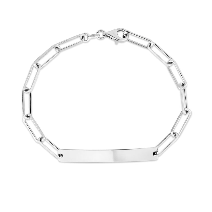 Silver Engravable ID Bar Paperclip Bracelet