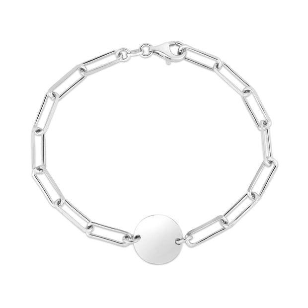 Silver Engravable Circle Paperclip Bracelet