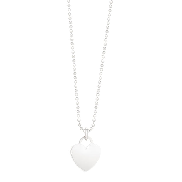 Silver Polished Heart Charm Necklace