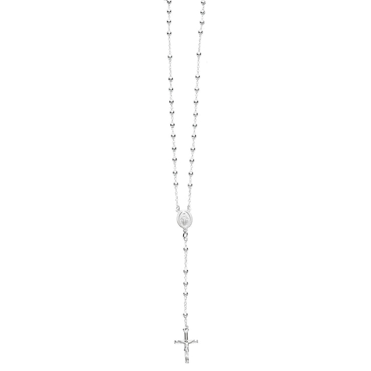 Silver Polished Bead Rosary Necklace