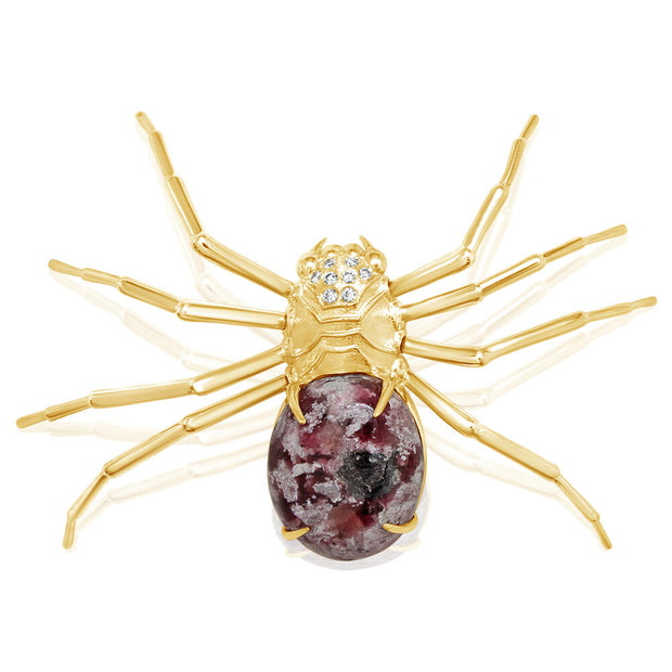 14K Yellow Gold Oval Cabachon Red Beryl Spider Pin