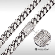 8mm Steel Miami Cuban Chain Necklace with CNC Precision Set Lab-grown Diamonds Double Tab Box Clasp