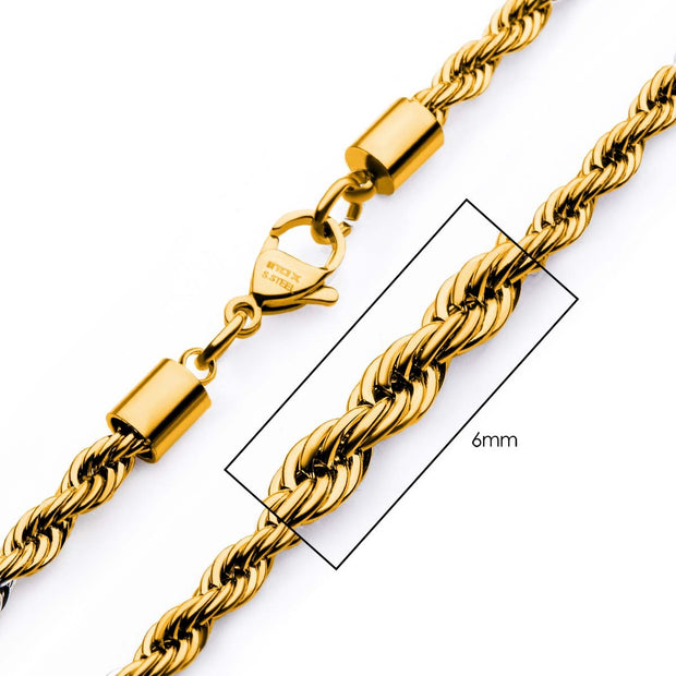 6mm 18Kt Gold IP Rope Chain Necklace