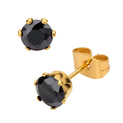 Gold IP Steel with Black CZ Stud Earrings (Unisex)