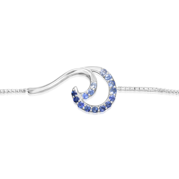 14K White Gold Graduated Blue Sapphire Bracelet