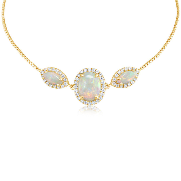 14K Yellow Gold Australian Opal/Diamond Bolo Bracelet