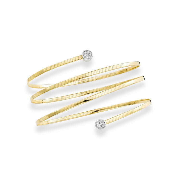 14K Gold Diamond Omega Coil Wrap Bangle