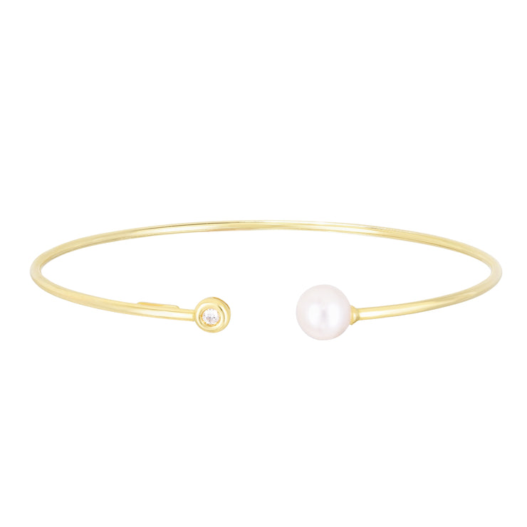 14K Diamond and Pearl Bangle