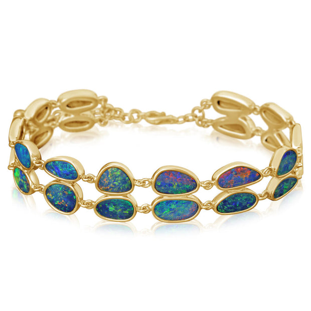 14K Yellow Gold Australian Opal Doublet Bracelet