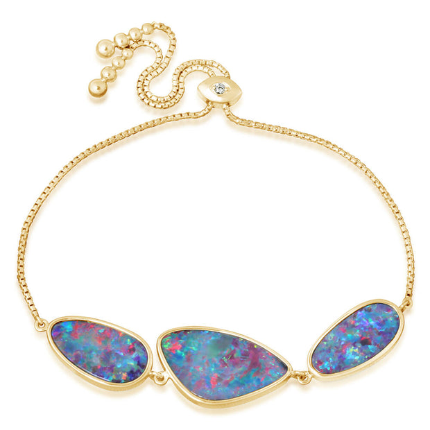 14K Yellow Gold Australian Opal Doublet/Diamond Bracelet