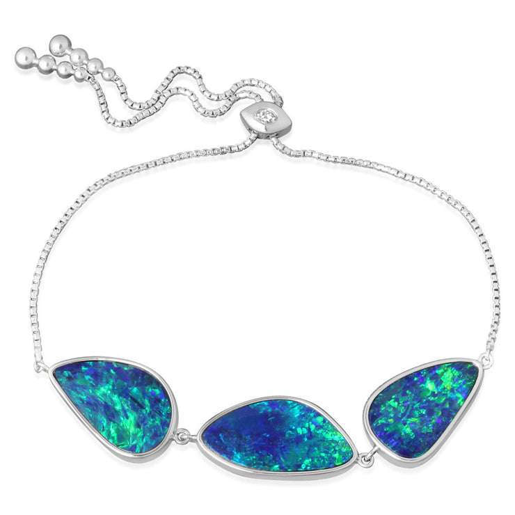 14K White Gold Australian Opal Doublet/Diamond Bracelet