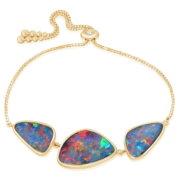 14K Yellow Gold Australian Opal Doublet/Diamond Bracelet