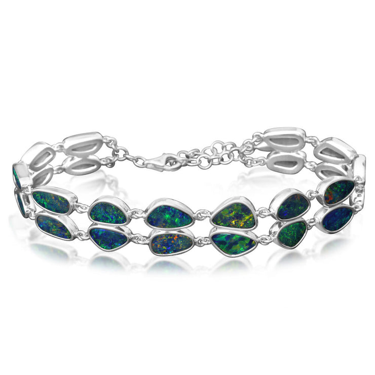 14K White Gold Australian Opal Doublet Bracelet