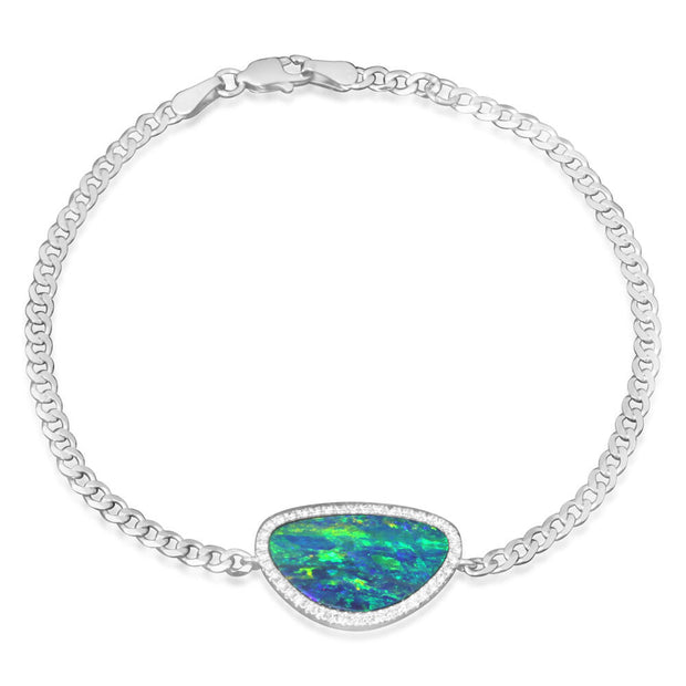 14K White Gold Australian Opal Doublet/Diamond Bracelet