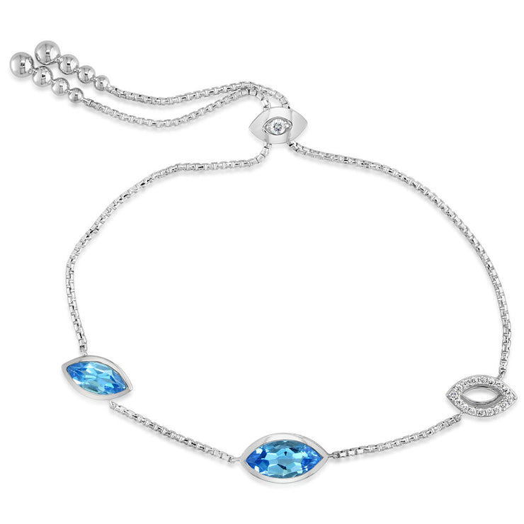 14K White Gold Blue Topaz/Diamond Bracelet