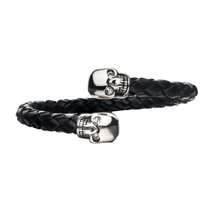 Skull Ends Cuff Leather Bracelet