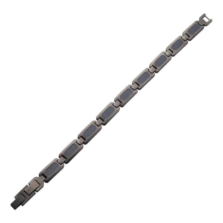 Matte Finish Gun Metal IP Genuine Blue Sandstone Inlay Link Bracelet