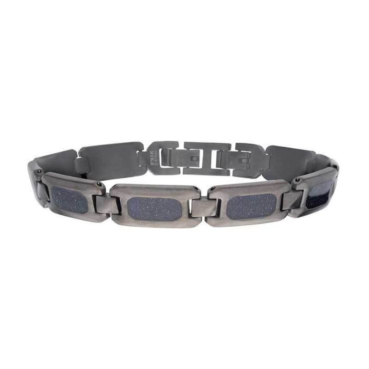 Matte Finish Gun Metal IP Genuine Blue Sandstone Inlay Link Bracelet