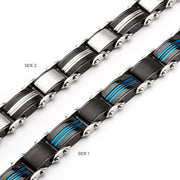 Double Sided Stainless Steel Blue IP & Black IP Reversible Bracelet