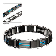 Double Sided Stainless Steel Blue IP & Black IP Reversible Bracelet