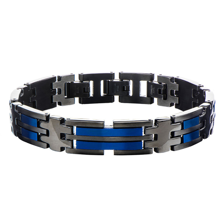 Matte Black & Blue IP Link Bracelet