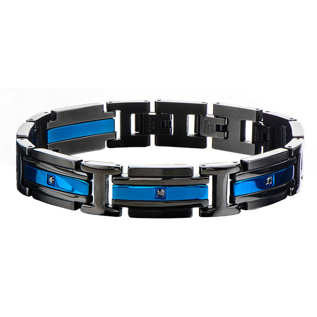 Matte Black & Blue IP with Black CZ Bracelet