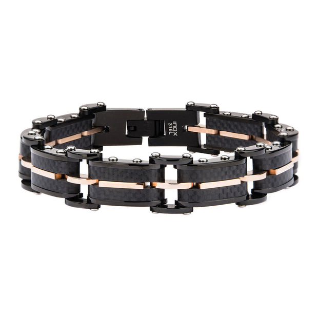 Solid Carbon Graphite & Rose Gold IP Link Bracelet