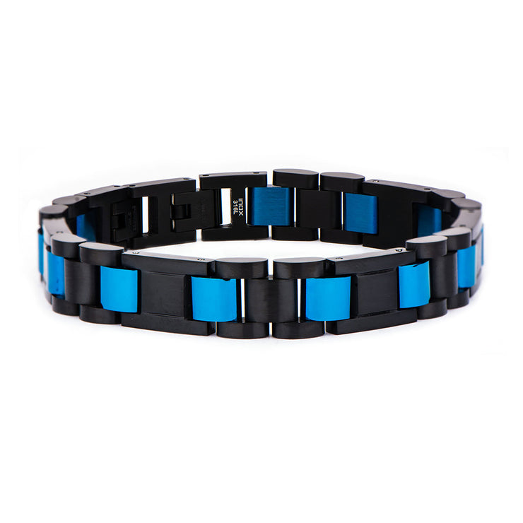 Stainless Steel Black IP & Blue IP Link Bracelet