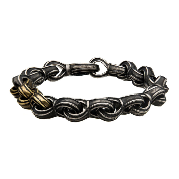 Antiqued Gun Metal Steel & Gold IP Curb Chain Link Bracelet