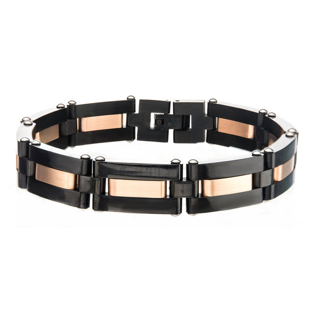 Alternating Black IP & Rose Gold IP Link Bracelet