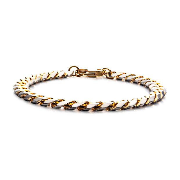 Stainless Steel Gold IP 8mm Curb Chain with Lobster Clasp Bracelet