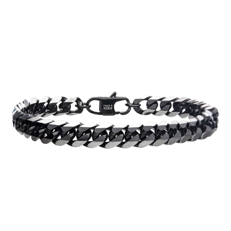 Stainless Steel Black IP 8mm Diamond Curb Chain Bracelet