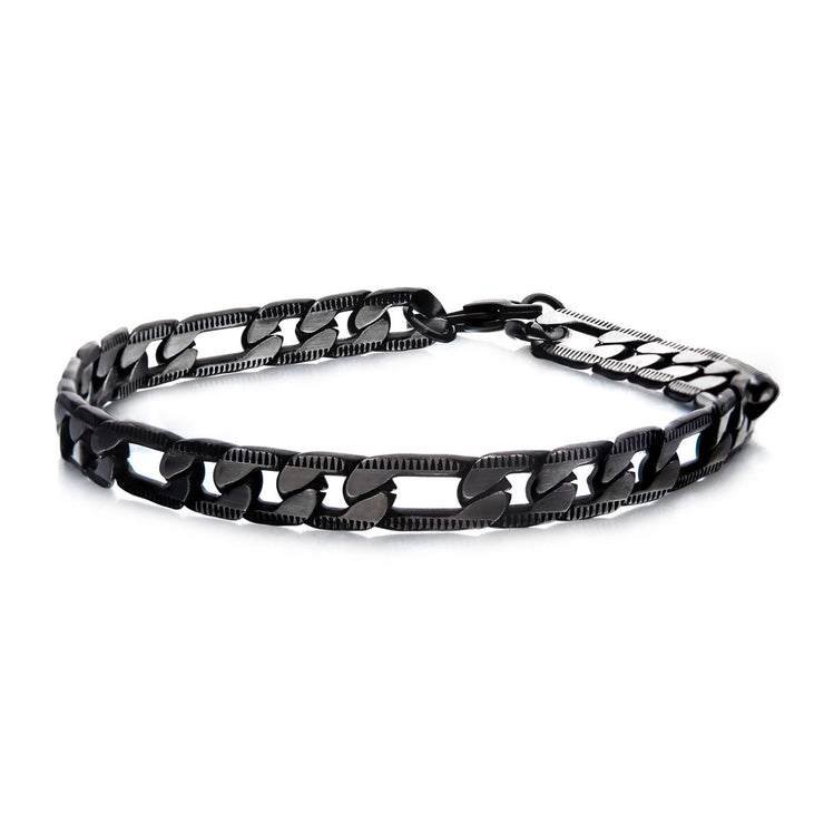 Stainless Steel Black IP Diamond Cut Figaro 6.5mm Chain Bracelets