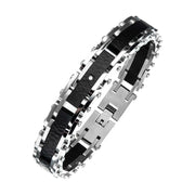 Two Tone Steel, Black Hammered Bracelet with CZs