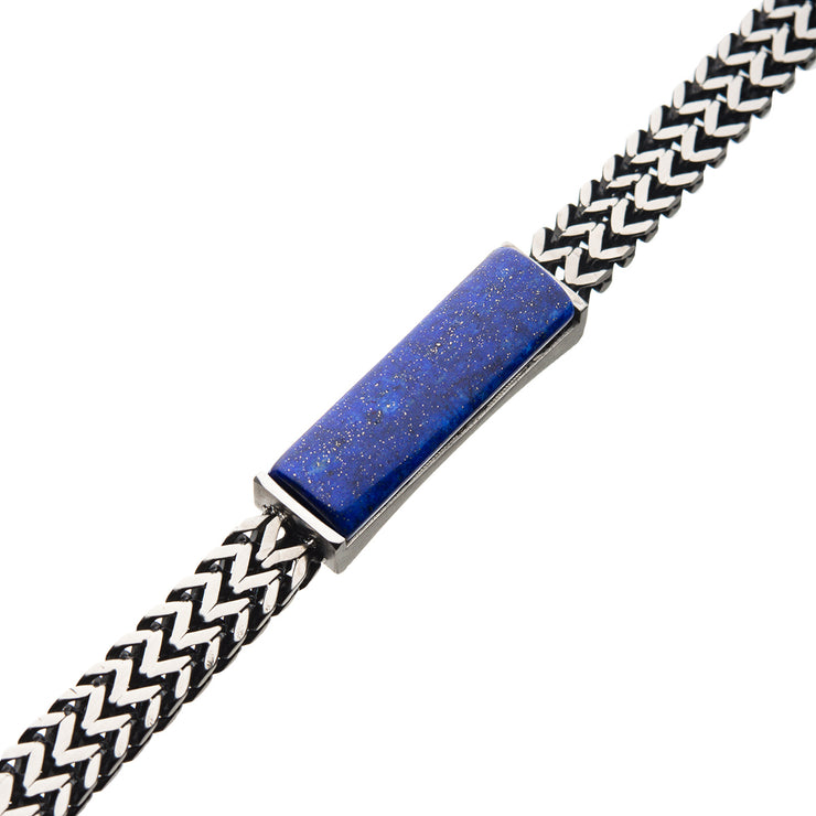 Stainless Steel Double Franco Chain with Lapis Stone Bracelet