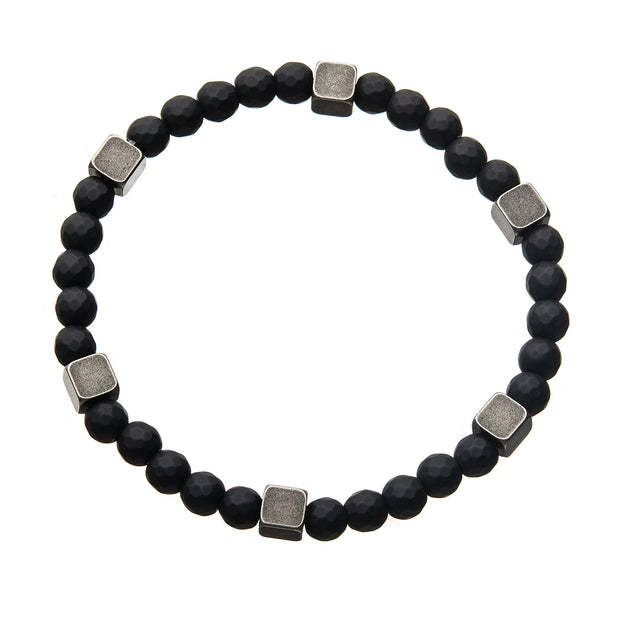 Black Hematite with Antique Silver Brass Block Bracelet