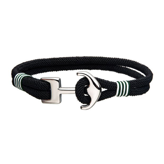 Black Paracord Rope with Steel Anchor Clasp Bracelet