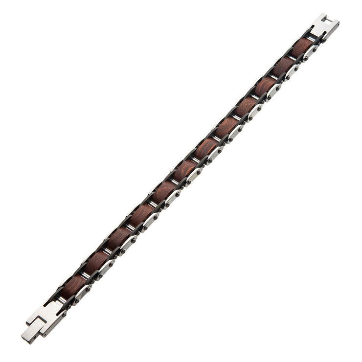 Stainless Steel with Red Sandal Wood Link Bracelet