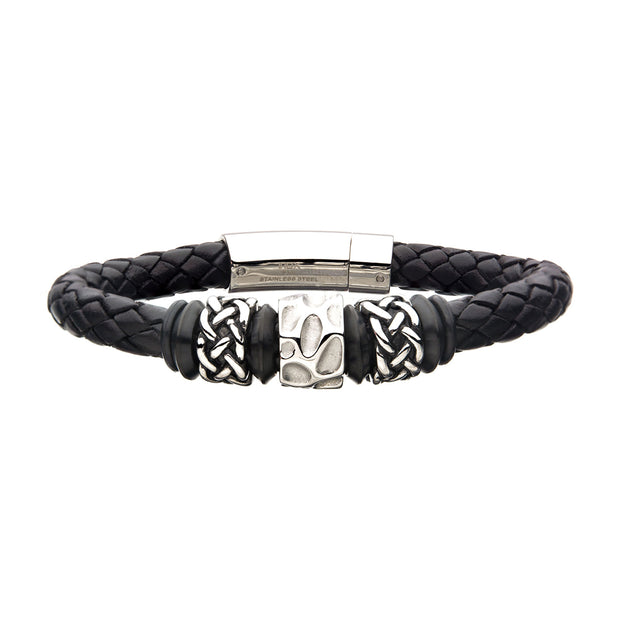 Celtic Knot Bead in Black Braided Full Grain Cowhide Leather Bracelet