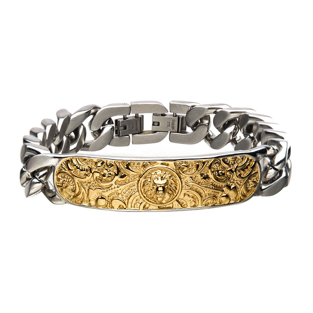 Steel with Gold IP Nymeria Lion ID Chain Bracelet