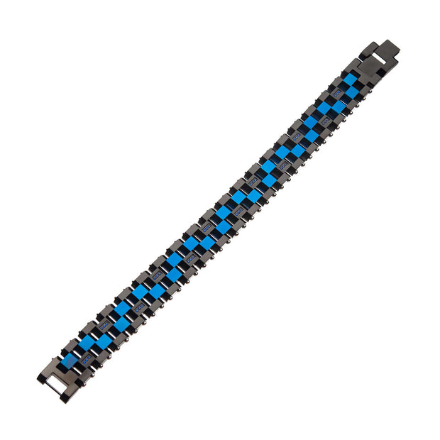 Blue & Black IP with 36pcs CNC Prong Set Blue AAA CZ Link Bracelet