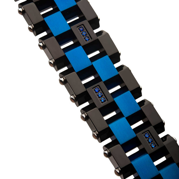 Blue & Black IP with 36pcs CNC Prong Set Blue AAA CZ Link Bracelet