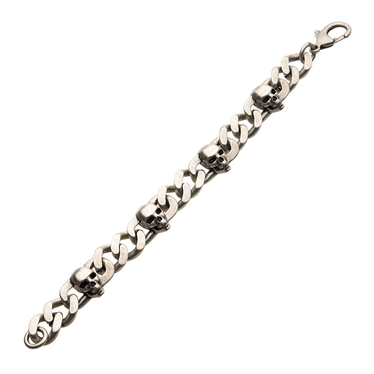 Stainless Steel Silver IP with Skull Design Chunky Chain Bracelet