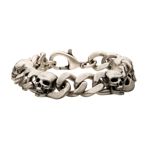 Stainless Steel Silver IP with Skull Design Chunky Chain Bracelet